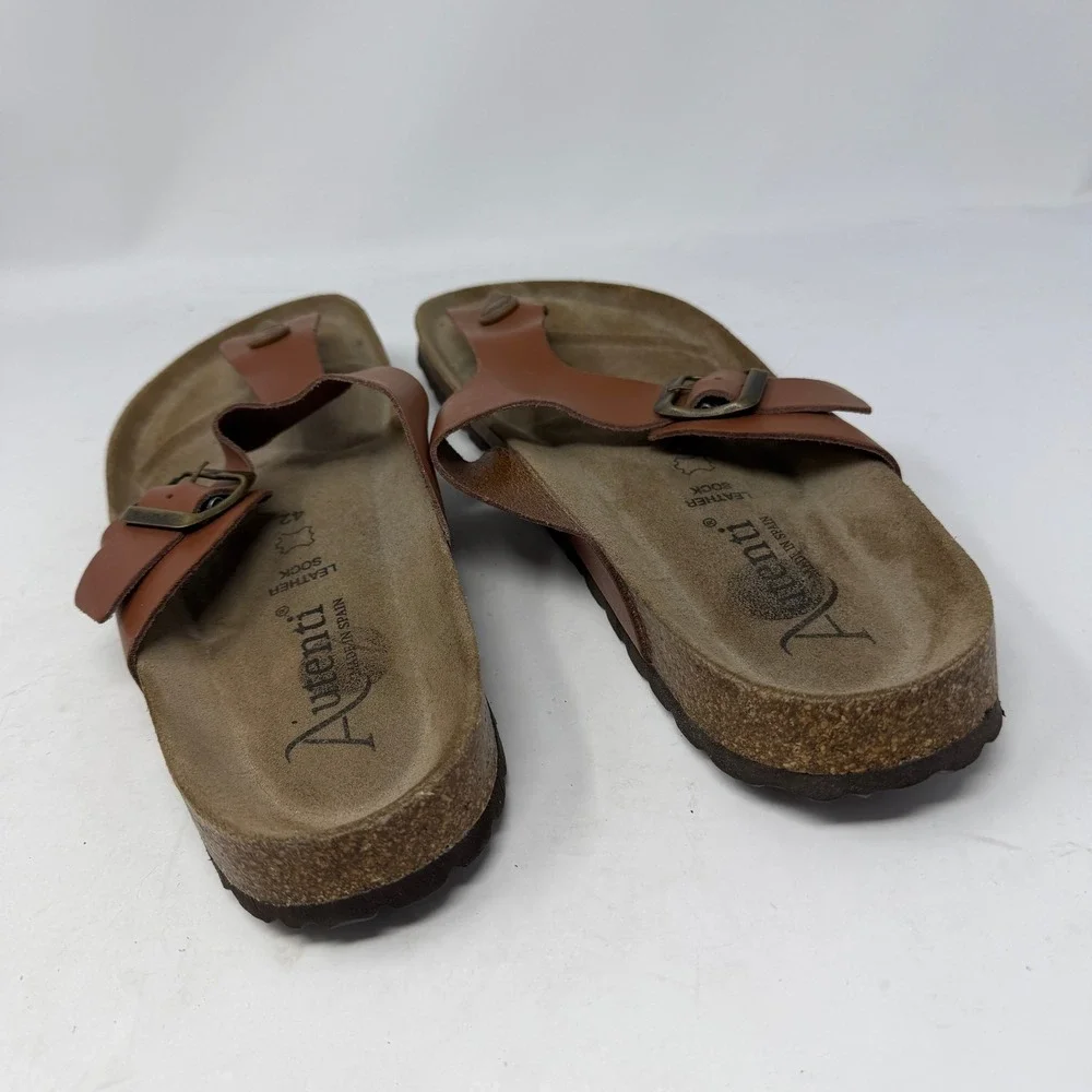 Autenti Sandals Mens 42 Brown Excellent Cork Footbed Thong Buckle Slides Spain